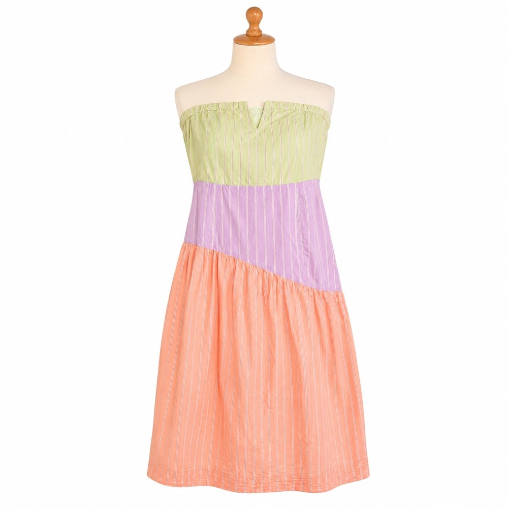 Anthropologie Maeve Women Med Multicolor Striped Strapless Smocked Midi Dress